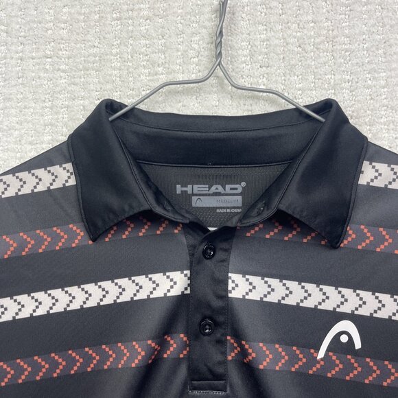Head Golf Polo Shirt Men M Short Sleeve Black/Orange Striped Tennis Performance - Picture 6 of 10